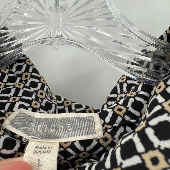 Pleione Black Geometric Collared Keyhole Neck Long Sleeve Career Top Size Large - Picture 3 of 9